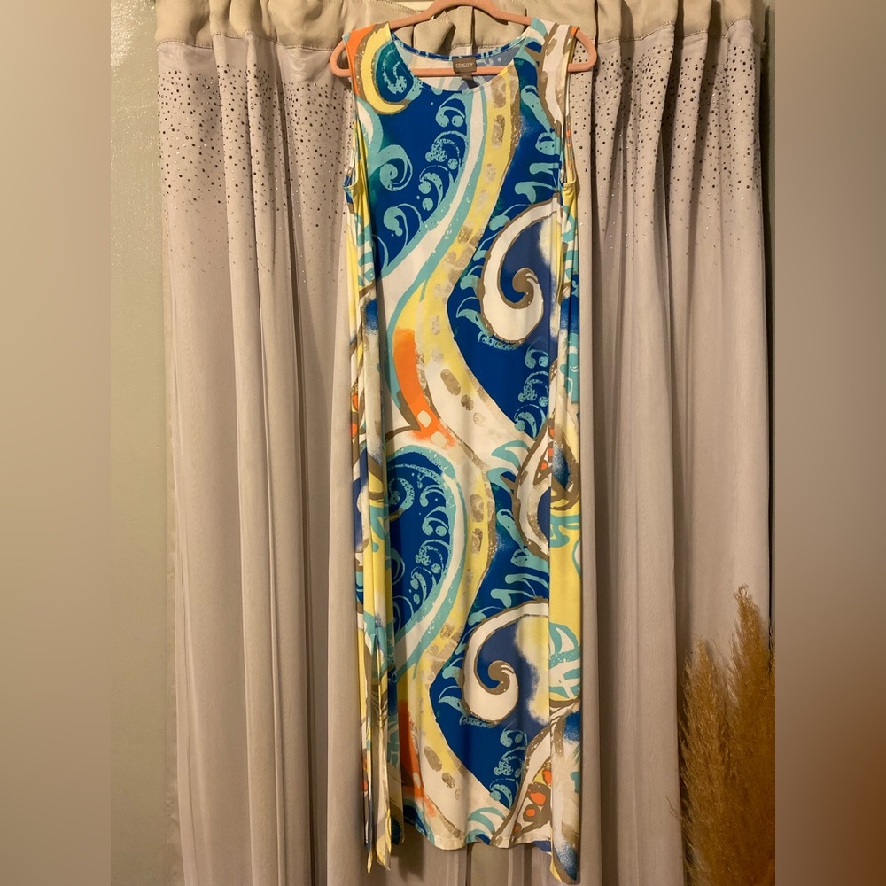 Brand- Chico’s 
Size- 3, PTP- 22”-24”, Length- 55”
Color- Beachview Blue